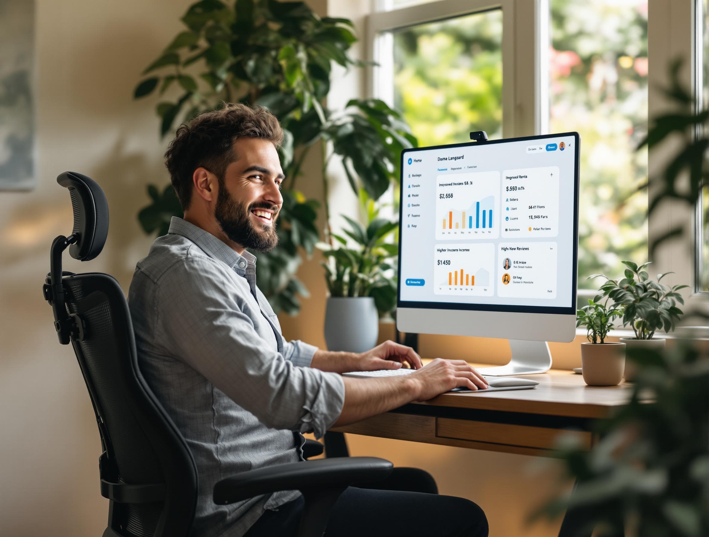 Happy landlord - property owner with keys