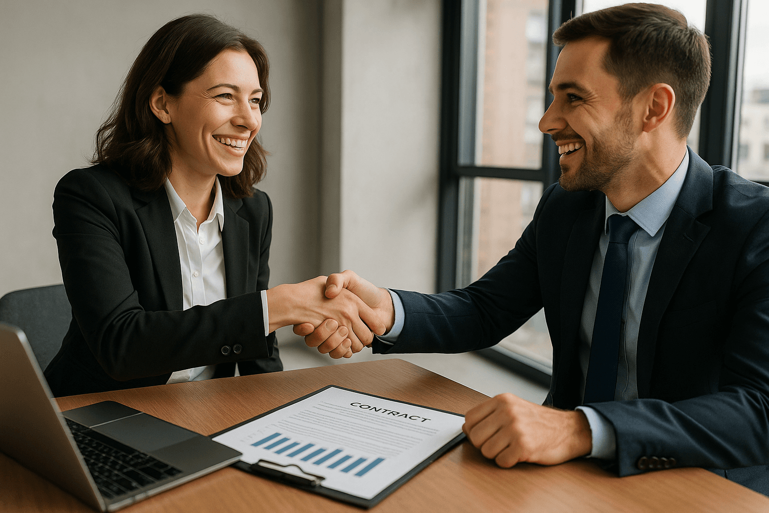 Happy Swiss insurers - professionals shaking hands